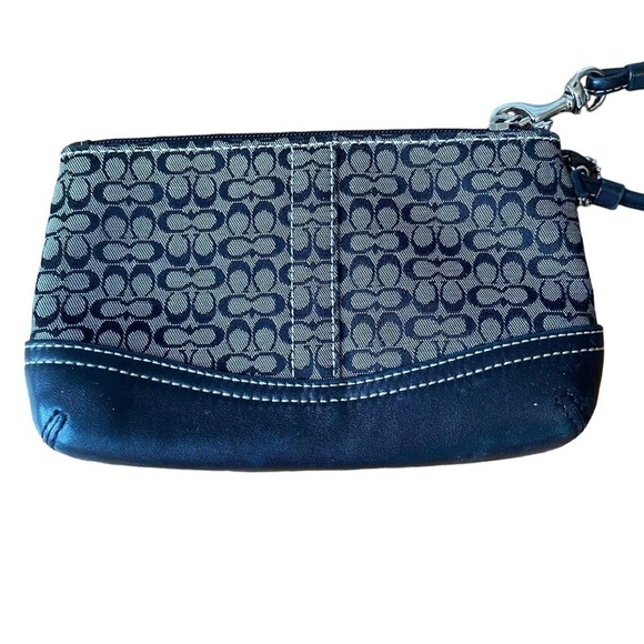 coach wristlet black/dark gray leather and fabric used good condition - Picture 3 of 10